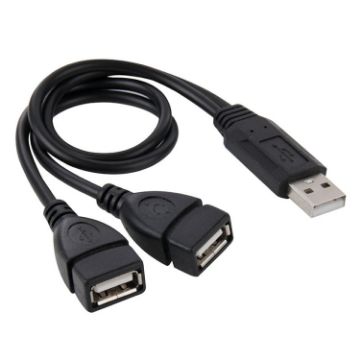 USB 2.0 Male to Dual USB Female Adapter Cable - 30cm (Black) - 1