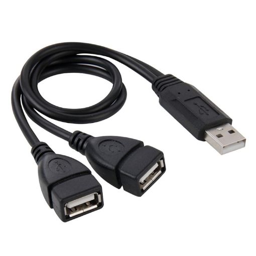 USB 2.0 Male to Dual USB Female Adapter Cable - 30cm (Black) - 1