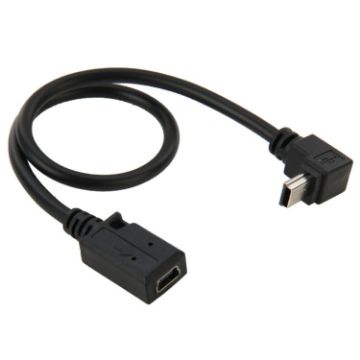 90 Degree Mini USB Male to Mini USB Female Adapter Cable, 28cm Length - 1