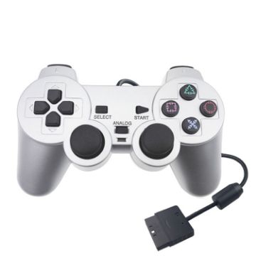 Silver Fuel Injection Wired Gamepad for PS2 - Dual Motor Vibration - 1