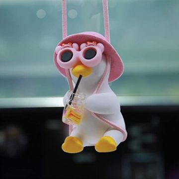 Car Cartoon Duck Rear View Mirror Interior Pendant - Pink Hat Duck - 1