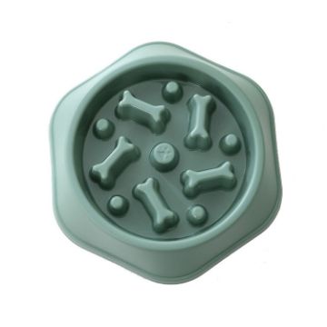 Bone Shape Dog Slow Food Bowl Pet Feeder - Green Olive - 1