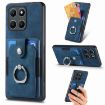 For Honor X6a Retro Skin-feel Ring Card Wallet Phone Case Blue - 1