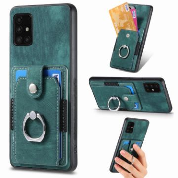 Samsung Galaxy A51 Retro Skin-feel Ring Card Wallet Phone Case Green - 1