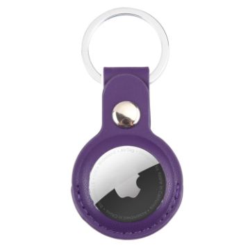 Shockproof Purple Leather AirTag Case with Key Chain - 1