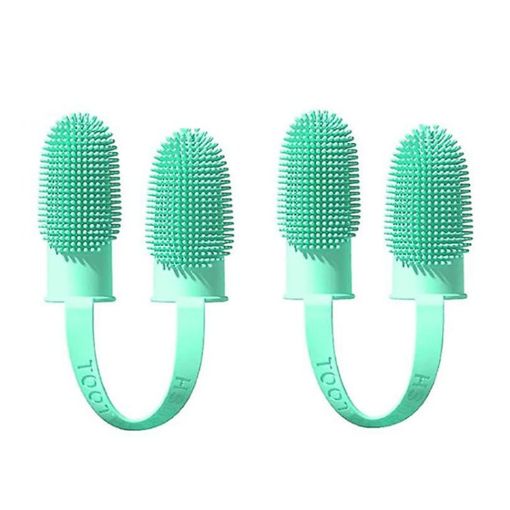 Pet Teeth Cleaning Finger Toothbrush for Dogs and Cats (Blue Green) - 1