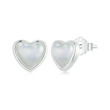 Picture of S925 Sterling Silver Platinum Plated White Shell Love Earrings (BSE969)