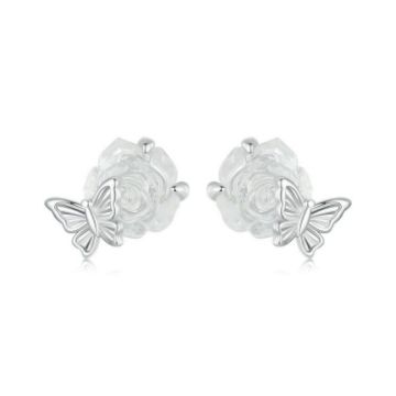 Picture of S925 Sterling Silver Platinum Plated Crystal Rose Butterfly Light Color Changing Earrings (BSE978)