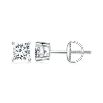 Picture of S925 Sterling Silver Platinum-plated Sparkling Square Moissanite Princess Earrings, Size: L