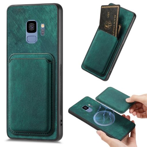 Samsung Galaxy S9 Retro Leather Card Bag Magnetic Phone Case Green - 1