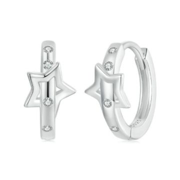 Picture of S925 Sterling Silver Platinum-Plated Punk Style Belt Five-Pointed Star Ear Buckle (SCE1726)