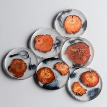Picture of Resin Pine Spliced Insulated Tea Coaster Home Living Room Decoration Accessories, Spec: 6pcs Round