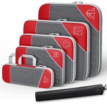 Compression Mesh Travel Cubes Packing Bags - Red (6 in 1) - 1