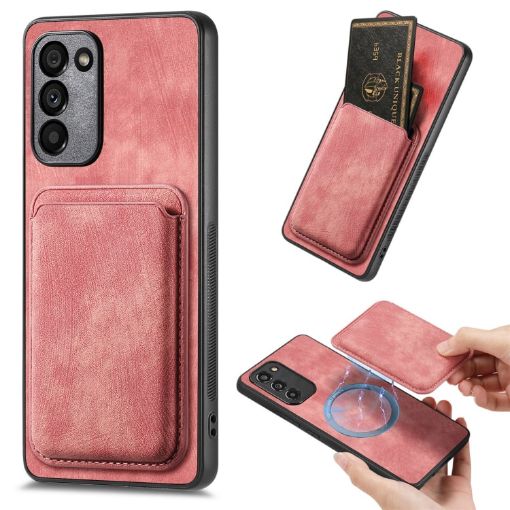 Samsung Galaxy A41 Retro Leather Card Bag Magnetic Phone Case - Pink - 1