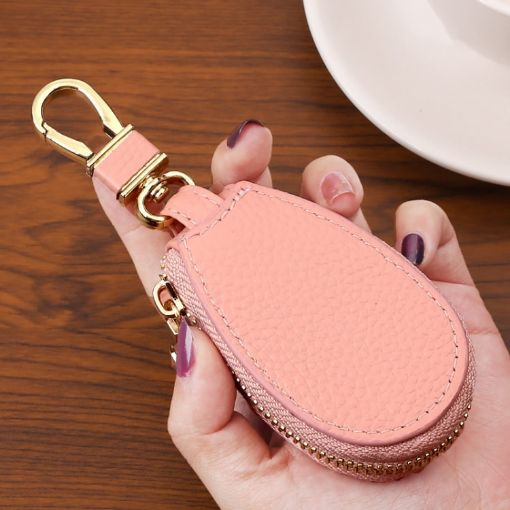 Large Capacity Car Key Storage Bag - Pink Leather - 1
