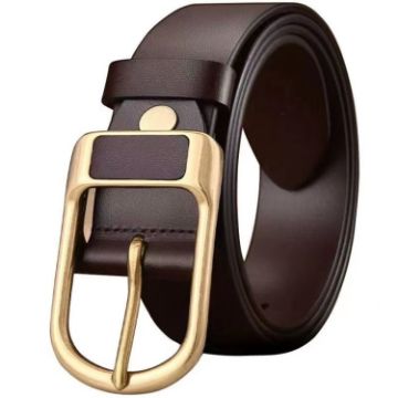 Picture of Dandali 120cm Mens Rubberized Pin Buckle Belt Casual Alloy Buckle Belt, Style: Gold Leather Pin Buckle (Coffee)