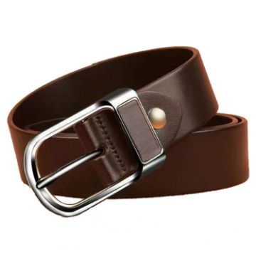 Picture of Dandali 120cm Mens Rubberized Pin Buckle Belt Casual Alloy Buckle Belt, Style: Silver Leather Pin Buckle (Coffee)