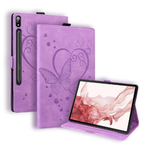 Samsung Galaxy Tab S9 FE Love Butterfly Embossed Leather Tablet Case - Purple - 1
