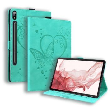 Samsung Galaxy Tab S9 FE Mint Green Butterfly Embossed Leather Tablet Case - 1