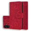 Samsung Galaxy A35 5G Mandala Embossed Dual-Fold Calf Leather Phone Case - Red - 1