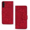 Samsung Galaxy A35 5G Mandala Embossed Dual-Fold Calf Leather Phone Case - Red - 2