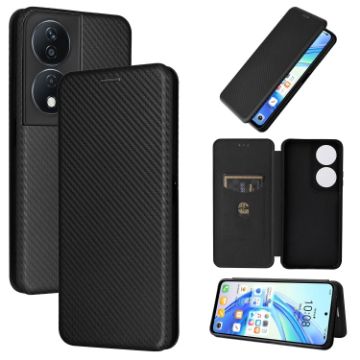 For Honor X7b Carbon Fiber Texture Flip Leather Phone Case - Black - 1