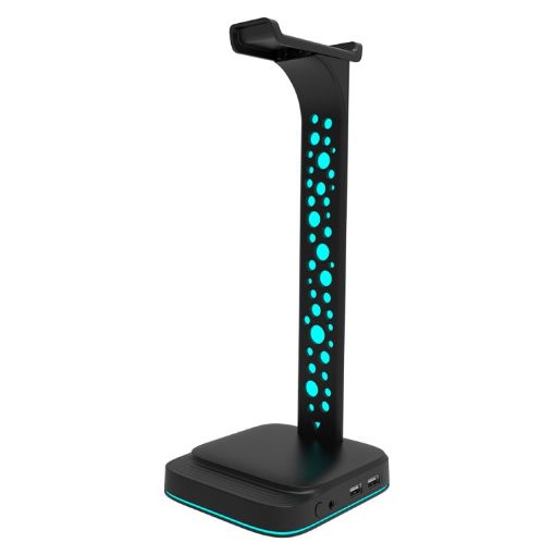 RGB Illuminated Headset Holder Dual USB Gaming Display Rack - 1