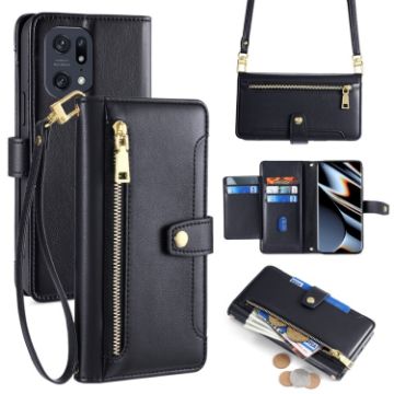 OPPO Find X5 Pro Sheep Texture Cross-body Zipper Wallet Leather Phone Case - 1