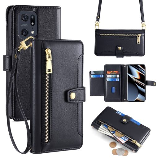 OPPO Find X5 Pro Sheep Texture Cross-body Zipper Wallet Leather Phone Case - 1