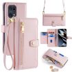 OPPO Find X5 Pro Pink Leather Phone Case - Cross-body Zipper Wallet - 1