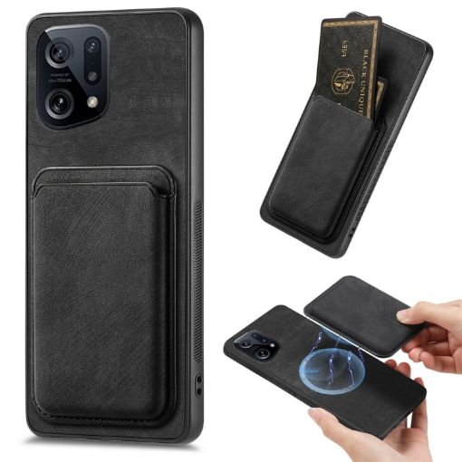 OPPO Find X5 Retro Leather Card Bag Magnetic Phone Case - Black - 1