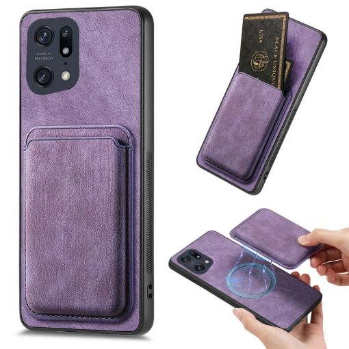 OPPO Find X5 Pro Retro Leather Card Bag Magnetic Phone Case - Purple - 1