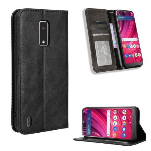 BLU View 4/View 2 Leather Phone Case - Magnetic Buckle, Retro Texture (Black) - 1