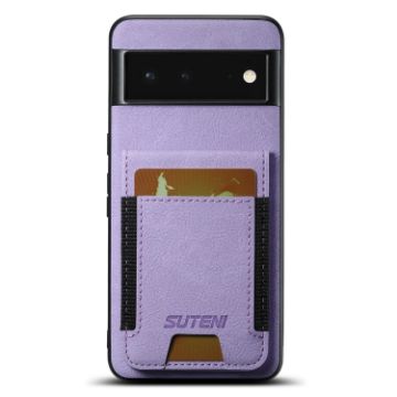 Google Pixel 6 Purple Litchi Leather Card Bag Stand Phone Case - 1