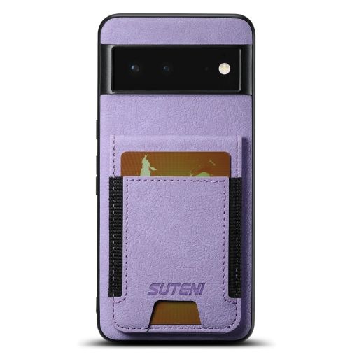 Google Pixel 6 Purple Litchi Leather Card Bag Stand Phone Case - 1