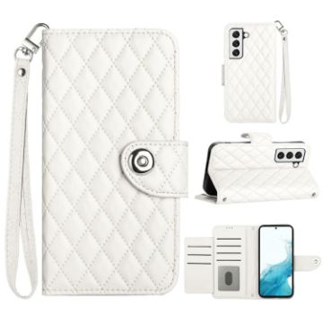 Samsung Galaxy S22 5G Rhombic Texture Flip Leather Phone Case - White - 1