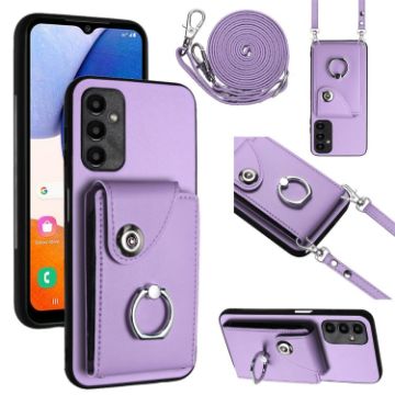 Samsung Galaxy A14 5G Purple Card Bag Ring Holder Case with Lanyard - 1