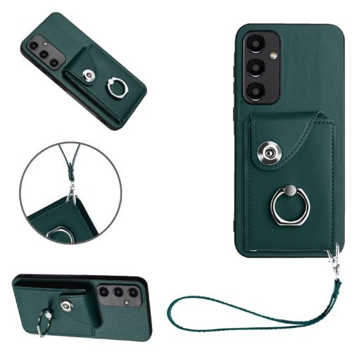 Samsung Galaxy A35 Organ Card Bag Ring Holder PU Phone Case Green - 1