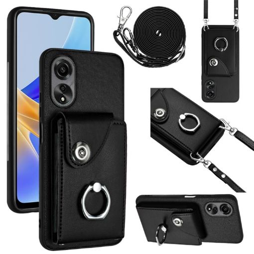 OPPO A58 4G Global Organ Card Bag Ring Holder Phone Case - Black - 1