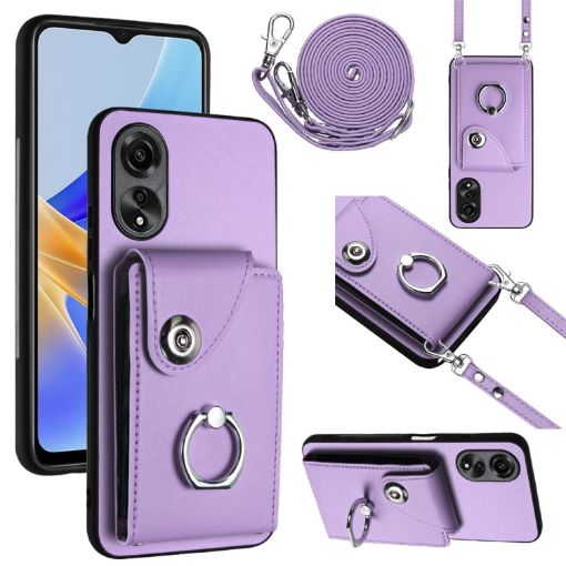 OPPO A58 4G Global Organ Card Bag Ring Holder Phone Case - Purple - 1