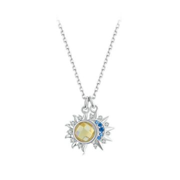 S925 Sterling Silver Sun Moon Stars Necklace - Platinum Plated - 1