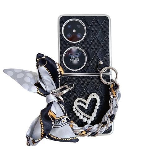 Huawei P50 Pocket Rhombus Leather Texture Heart-shaped Scarf Bracelet Shockproof Phone Case - 1