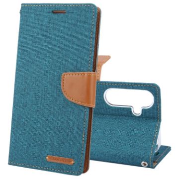 Samsung Galaxy S24 5G Green Fabric Texture Flip Leather Phone Case - 1