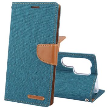Samsung Galaxy S24 Ultra 5G Green Fabric Texture Flip Leather Phone Case - 1