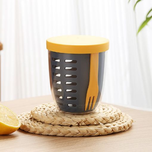 600ml Fruit and Veggie Snack Cup with Lid and Fork - Blue - 1