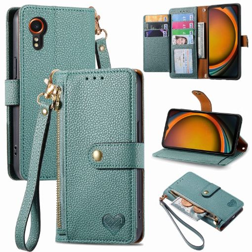 Samsung Galaxy Xcover 7 Green Leather Phone Case with Zipper Lanyard - 1