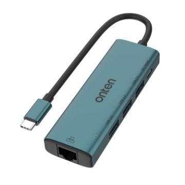 Onten UC121 USB-C to USB 3.0 HUB with 5V Input & Network Card - 1
