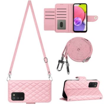 Samsung Galaxy A03s EU Rhombic Texture Flip Leather Phone Case - Pink - 1