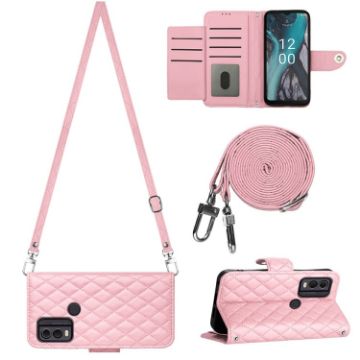 Nokia C22 Rhombic Texture Flip Leather Phone Case - Pink - 1