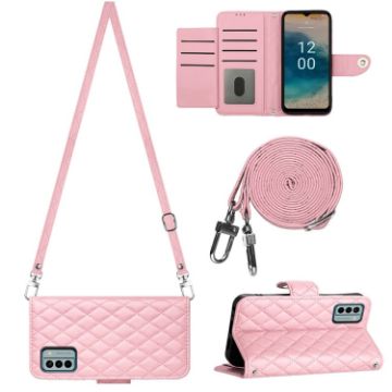 Nokia G22 Rhombic Texture Flip Leather Phone Case - Pink - 1
